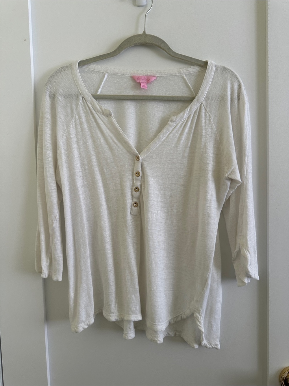Lilly Pulitzer White Henley 3/4-Sleeve Top